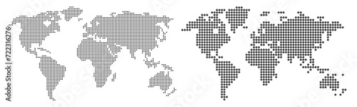 World Map with pixels, two map of the world from dots - vector