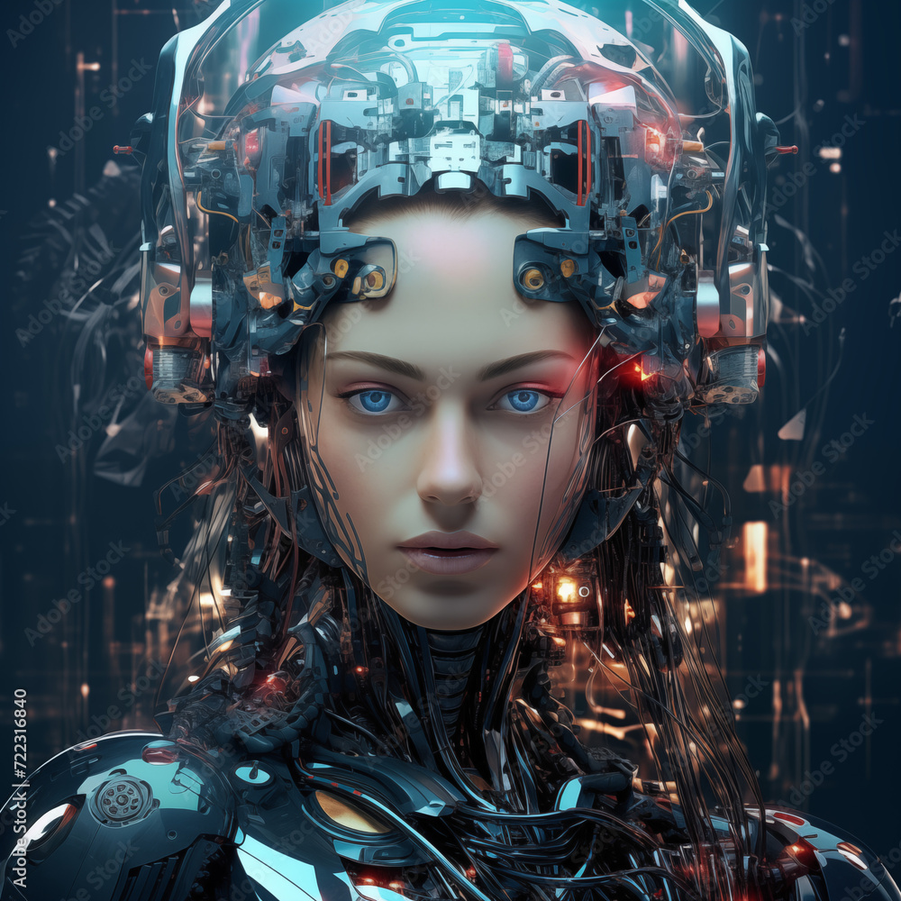 portrait of a cyborg woman, robot woman, cyborg woman, realistic girl robot, Generative AI illustration portrait of a cyborg woman, robot woman, cyborg woman, realistic girl robot, Generative AI illustration