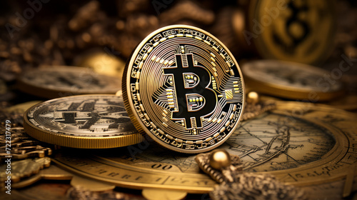 golden bitcoin. Bitcoin technology background. cryptocurrency investment concept.