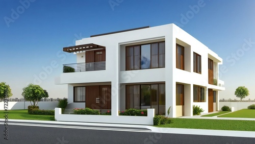 3d illustration of residential building exterior isolated on white background, Concept for real estate or property.