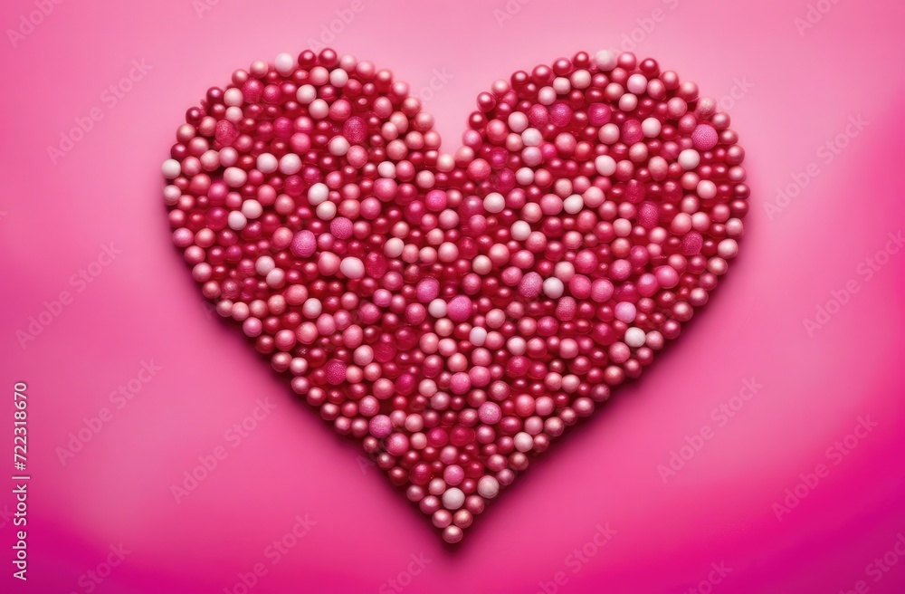 Heart made of ceramic beads on contrast pink background, Valentine's Day