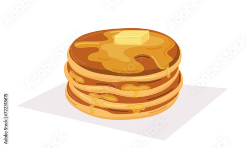 Vector illustration of a stack of pancakes with melted butter. Concept for breakfast, food, dessert, baking.