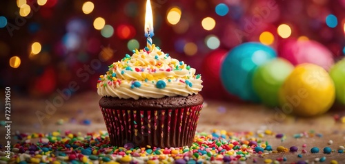 Cupcake with birthday candle. Generative AI