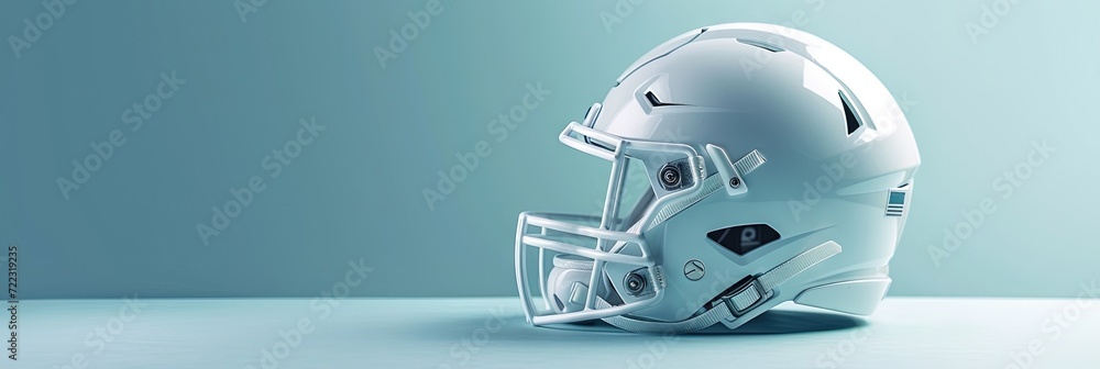 White Football helmet on solid color background with copy space