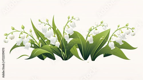 delicate beauty of Lily of the Valley with oblong leaves and flowers  showcasing the floral elegance and natural charm against a clean white background