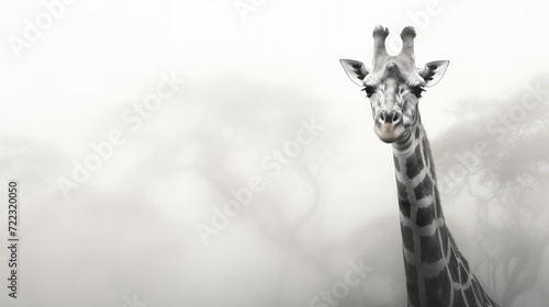 portrait of a giraffe in the fog