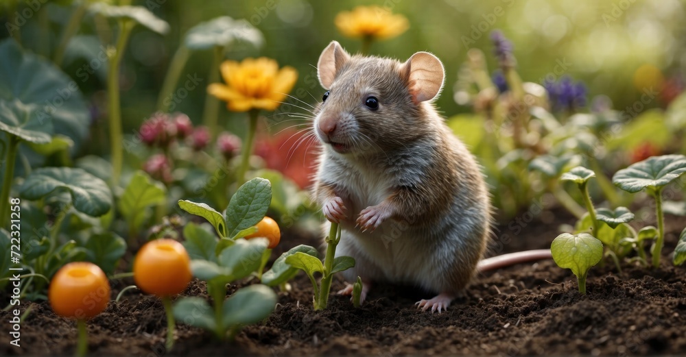 Tiny gardening joy Cute half-mouse, half-bear, happily tending to her garden Tiny gardening joy Cute half-mouse, half-bear, happily tending to her garden
