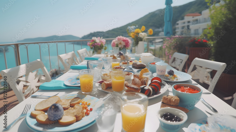 Seaside Serenity: Coastal Breakfast Buffet with Ocean View AI-Generative