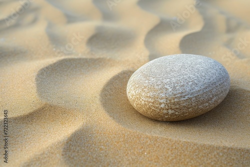 A solitary rock rests upon the sandy ground of the beach, a reminder of nature's enduring presence amidst the ever-changing ocean