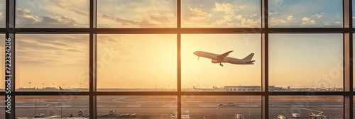 Wallpaper Mural airplane taking off from runway view from airport window Torontodigital.ca