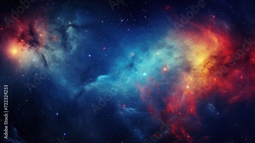 A deep space background with a nebula filled with stars. The nebula has a blue-red color scheme and appears to be made of blue sky. photo