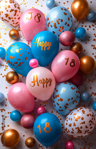 Happy birthday card with colorful balloons