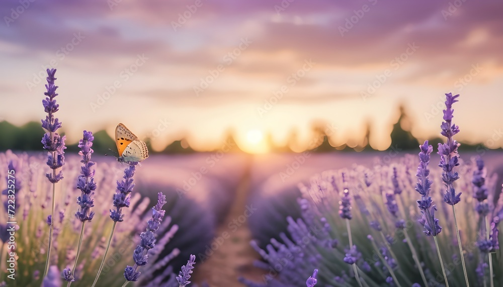 Naklejka premium lavender field at sunset