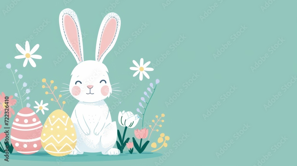 Easter card. Bunny with decorated eggs with copy space Easter card. Bunny with decorated eggs with copy space
