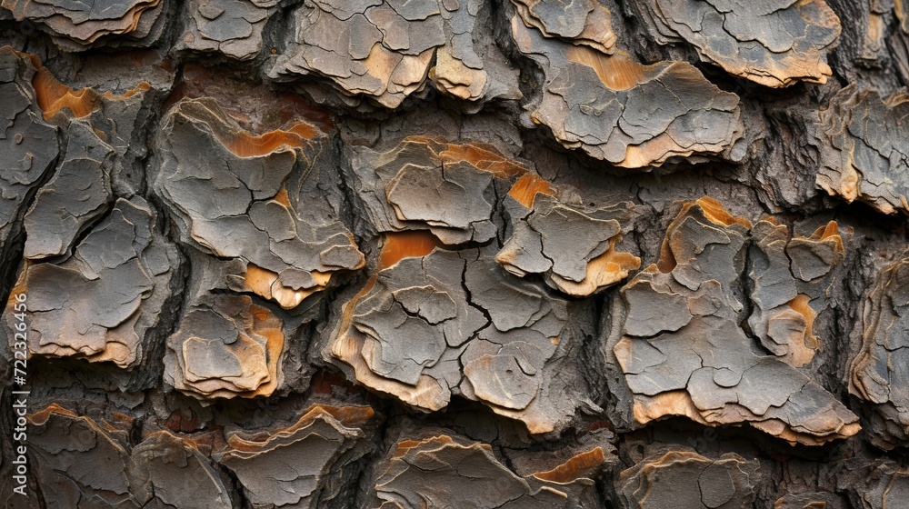 Capturing the intricate textures of nature, a close up of tree bark reveals the resilience and beauty of wood in the midst of a wintry landscape