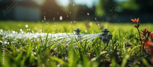 Automatic lawn sprinkler, watering green grass
