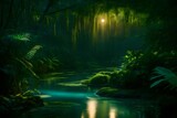 A thin stream through the jungle, a serene pathway that winds through a verdant paradise