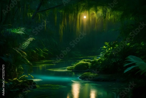 A thin stream through the jungle  a serene pathway that winds through a verdant paradise