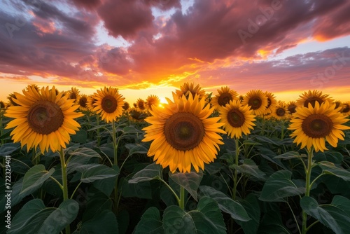 Sunset Over Vibrant Sunflower Field