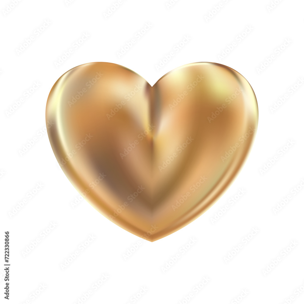 Golden realistic heart icon on white background. 3d vector illustration. Golden realistic heart icon on white background. 3d vector illustration.