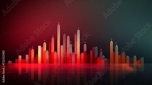 Red vertical graph lines bars shows inflation data or business report with relection