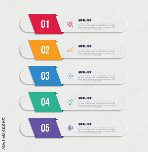 Vector vertical infographic template design. 5 options or steps business infographic template design. Can be used for process diagram, presentations, workflow layout, flow chart, steps, banner.