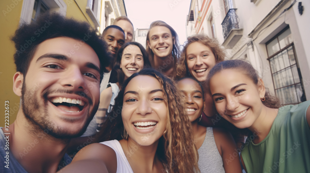 Group of diverse friends having fun together outdoors. Group of young people having fun together. Group of diverse friends having fun together outdoors. Group of young people having fun together.