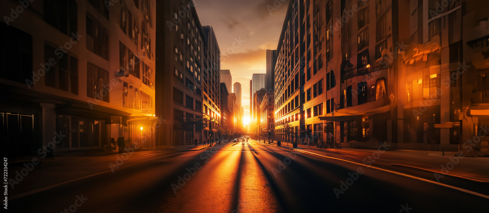 Building city in golden hour, pedestrian