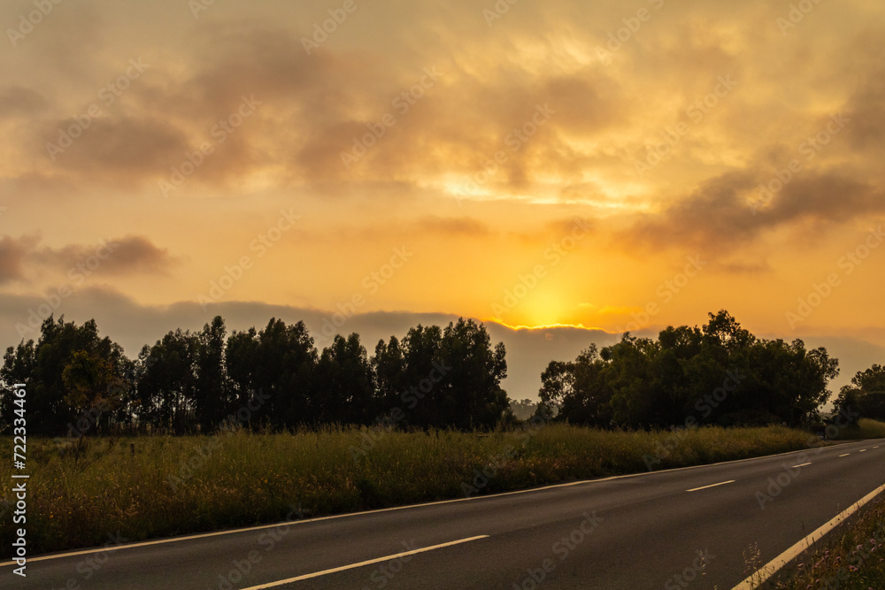 The splendid spring sunset in the southern region of Portugal.