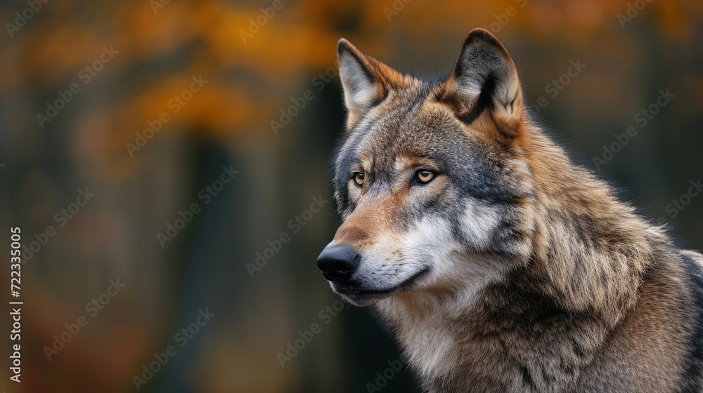 Portrait of adult wolf on black background 
