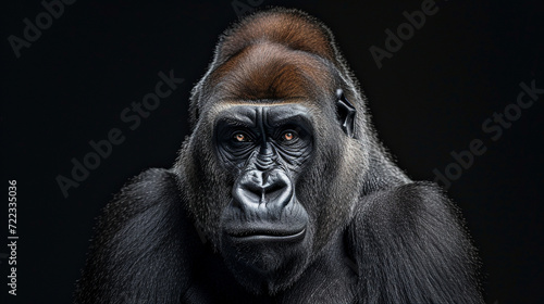 Portrait of dominant male gorilla on black background