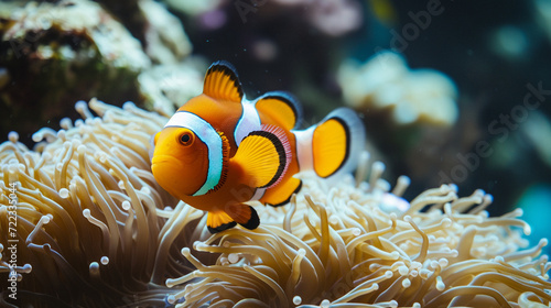 orange clown fish swimming in a sea anemone © Banu