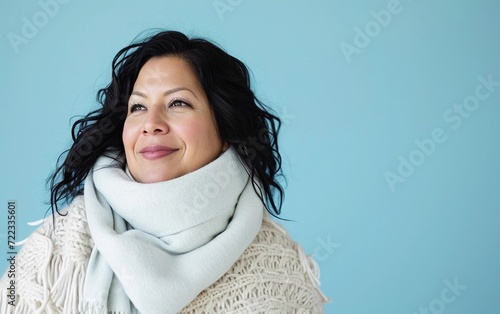 Woman Wearing a White Scarf and Sweater