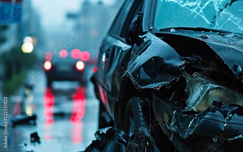 Damaged BMW Sedan at Scene of a Rear-End Car Accident