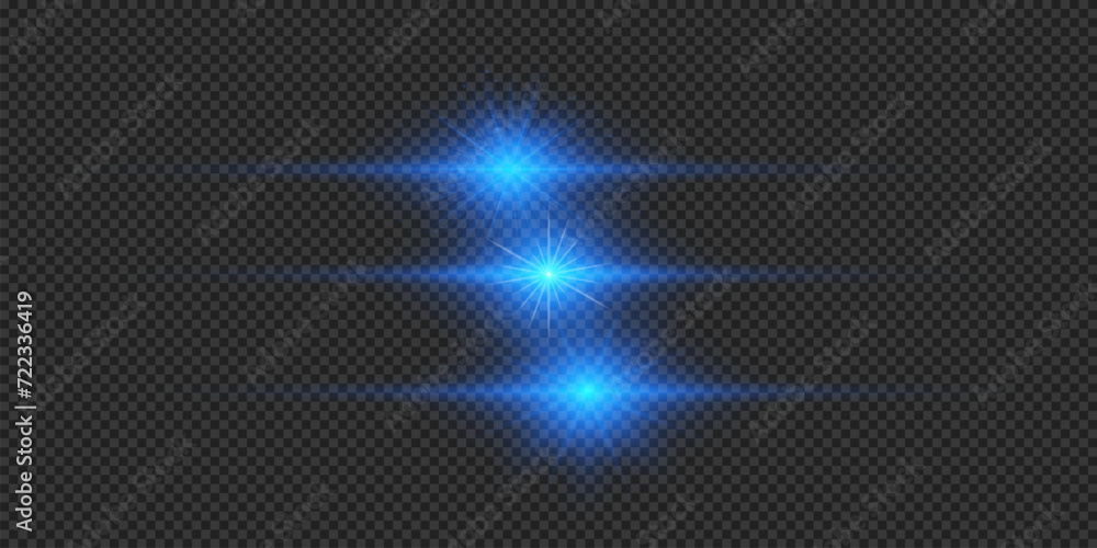 Set of blue horizontal light effects of lens flares Set of blue horizontal light effects of lens flares