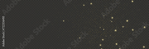 Gold glittering dust with stars on transparent backdrop