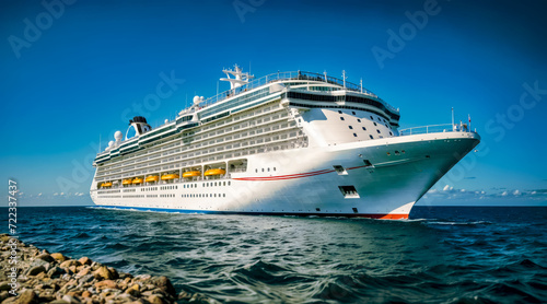 Large cruise ship in the middle of the ocean on sunny day. © Констянтин Батыльчук