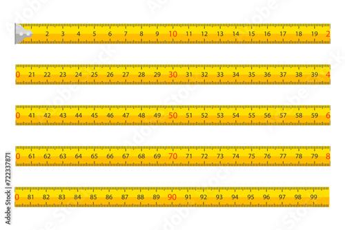 Yellow carpenter tape measure with scale, metric measuring tape centimeters. Professional ruler with scale metric for contractors precision for construction.