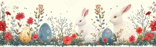 Watercolor easter bunny in the grass