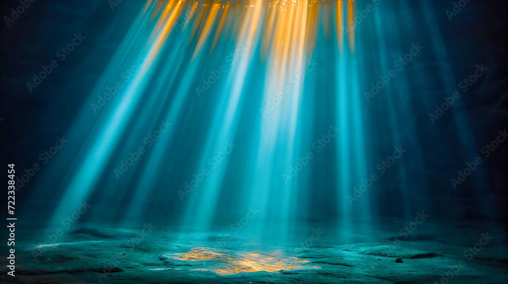 Underwater World with Sunlight, Sea Nature with Light Rays, Ocean Depth and Clear Blue Water, Diving Scene with Submerged Beauty