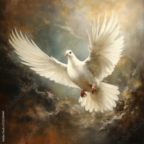  White Dove Flying In Old Style Painting