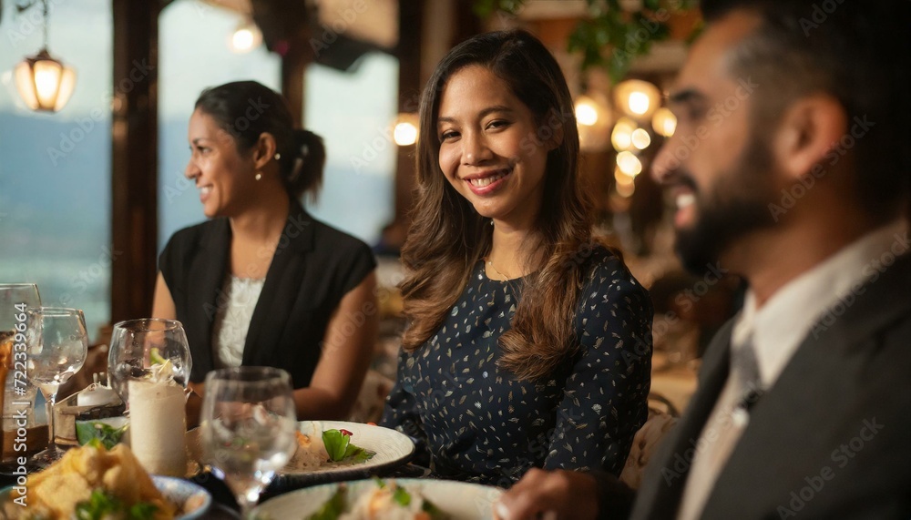 candid moment captures a group of friends engrossed in conversation at a fine dining restaurant candid moment captures a group of friends engrossed in conversation at a fine dining restaurant