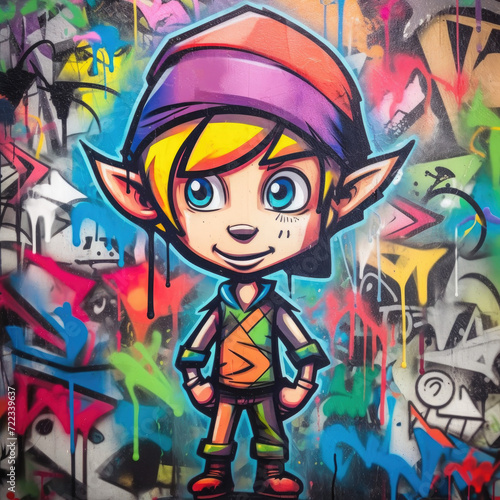 Elf on the background of graffiti watercolor multicolored  vivid
