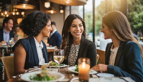 candid moment captures a group of friends engrossed in conversation at a fine dining restaurant