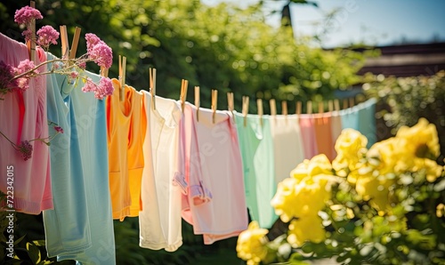 A Colorful Array of Clothes Hanging on a Breezy Clothesline