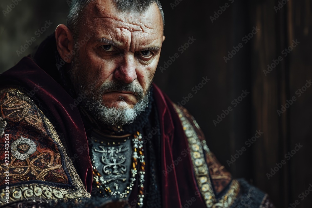 A portrait of a weathered man, his forehead creased with wrinkles, wearing a garment and sporting a full beard, gazing stoically into the camera A portrait of a weathered man, his forehead creased with wrinkles, wearing a garment and sporting a full beard, gazing stoically into the camera