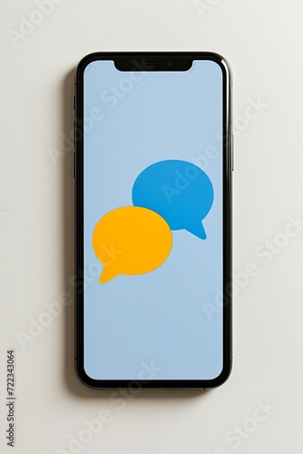 Blank / Empty messaging screen on a phone, Two text messages bubbles one yellow and one blue. HD, 8k, ideal stock image.