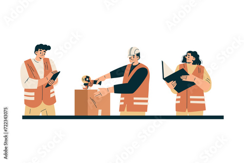 Logistics Service Man and Woman Worker Character in Orange Uniform Vector Illustration