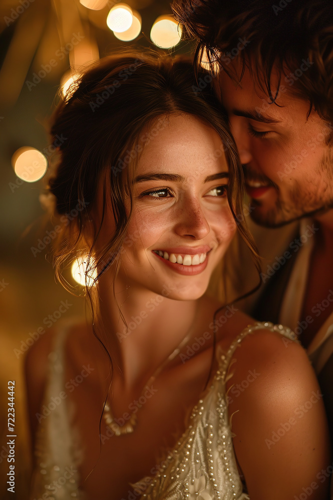 Intimate moment between a couple, warm bokeh lights. Ideal for wedding photography. Intimate moment between a couple, warm bokeh lights. Ideal for wedding photography.