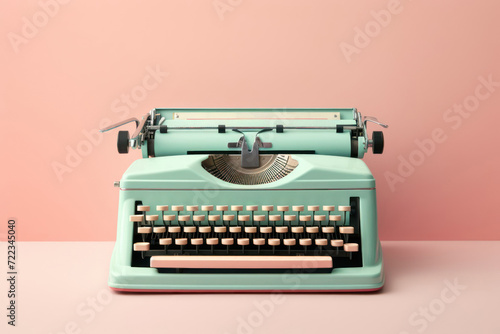 Vintage typewriter in turquoise and pink color